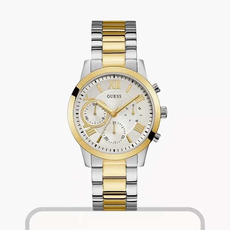 Guess Solar Crystal White Dial Two-tone Ladies Watch- W1070L8